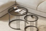 Round Coffee Tables, Set of 2 End Table, Nesting Tables, Side Table with Metal Frame