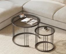 Round Coffee Tables, Set of 2 End Table, Nesting Tables, Side Table with Metal Frame