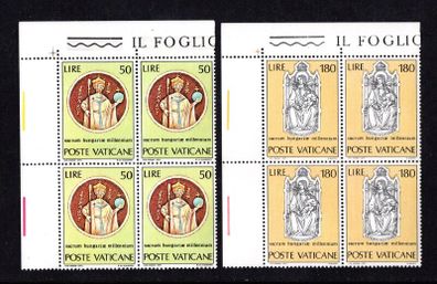 1971 Vatican City The 1000th Anniversary of Christianity in Hungary Commemorative Stamps marginal Corner Blocks of 4 Mint Never Hinged (MNH)