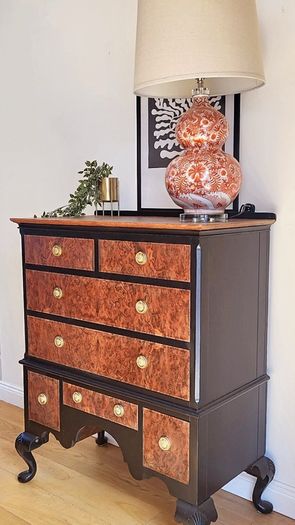 Walnut burr chest of drawers