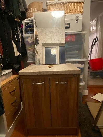 bathroom sink  unit and lighting system , mirror