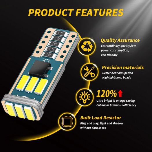 1x T10 LED Car W5W LED Bulbs 9-SMD Canbus 168 194 6000K 12V White Car Interior Dome Light Clearance Light Error Free