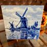 Vintage Handpainted Delft Blue Tile with Windmill and Boats Cottage Farmhouse Decor Image 5