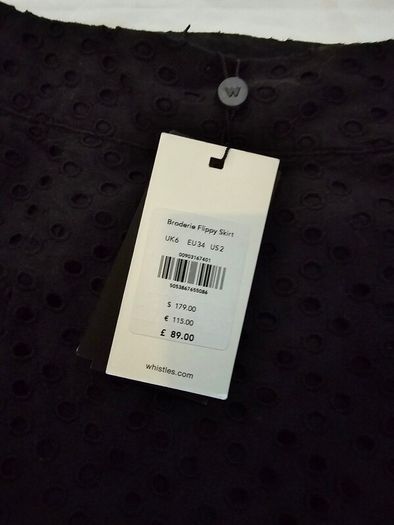 Whistles Black Cotton Broderie Skirt
