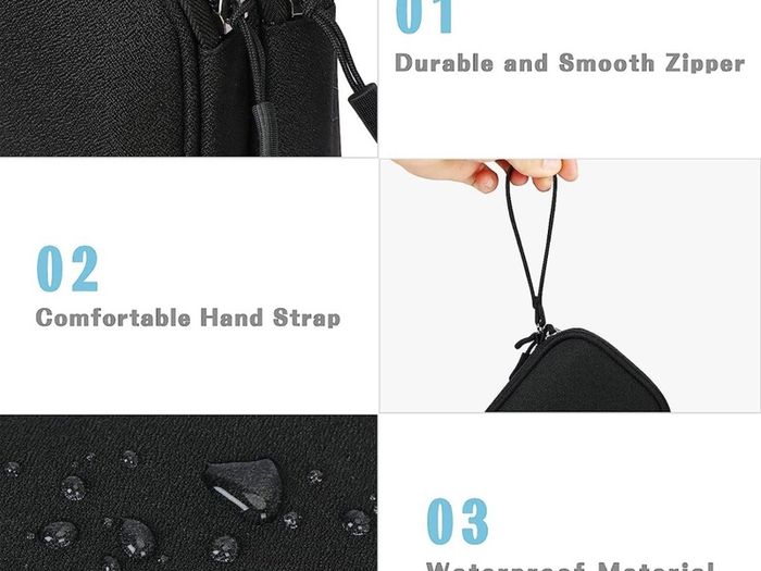 Electronics Accessories Organiser Bag, Travel Cable Organizer Bag Pouch Portable Waterproof Double Layers All-in-One Carry Travel Bag for Cable, Cord, Charger, Phone, Earphone M-Black