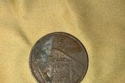 1957 Spain 5 Pesetas Coin - Francisco Franco (Damaged)