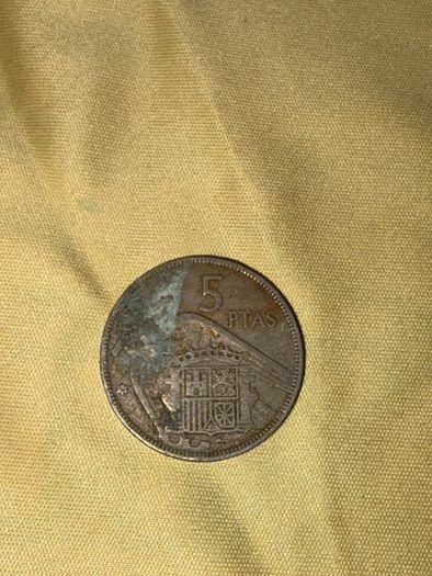 1957 Spain 5 Pesetas Coin - Francisco Franco (Damaged)