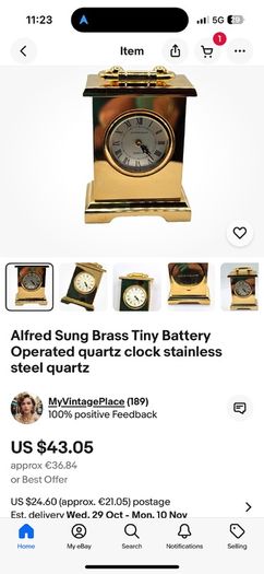 Vintage miniature Tiny Battery Operated quartz clock stainless steel quartz