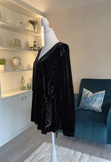 Brand-New Ladies Black & Gold Long Sleeved peplum Faux Wrap Top from Marks & Spencer