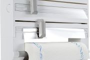Kitchen Roll Dispenser, Wall-Mounted Film, Foil and Paper Holder, Easy-Install Cling Film Dispenser and Cutter, White, 38 x 26 x 7 cm