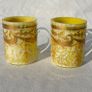 Pair Victorian Bohemian Yellow Spatter Glass Mugs - Gold Enamel - Souvenir - c1900 Image 2