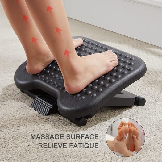 Adjustable Under Desk Footrest, Foot Rest for Under Desk at Work with Massage, Foot Stool with 3 Height Position & 30 Degree Tilt Angle Adjustment for Home, Office