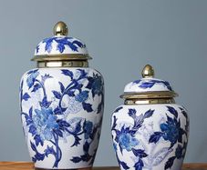 1pc 24.5cm hexagonal ginger jar blue and white porcelain