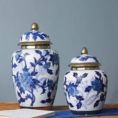 1pc 24.5cm hexagonal ginger jar blue and white porcelain