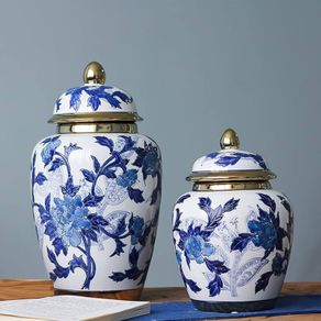 1pc 24.5cm hexagonal ginger jar blue and white porcelain