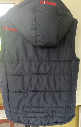 O'Neills CORK GAA Padded Puffer Gilet  jacket Navy. CORCAIGH. Detachable hood.  Size small adult. In Excellent condition