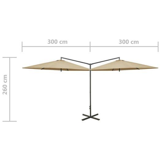 Double Parasol with Steel Pole Taupe 600 cm