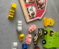 wooden toys for toddler kid m, farm animals, puzzles, truck