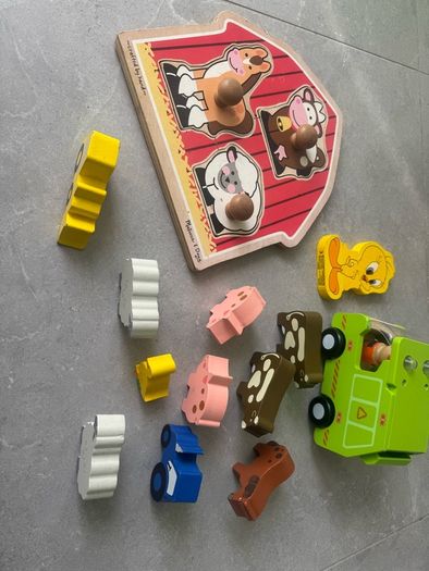 wooden toys for toddler kid m, farm animals, puzzles, truck