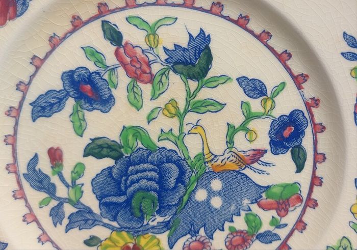 Beautiful Masons Patent Ironstone Set of Six Bread and Butter Plates in the Regency Pattern, Circa 1940 to 1950