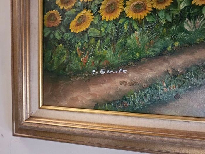 Oil On Canvas of Sunflower By C Benolt