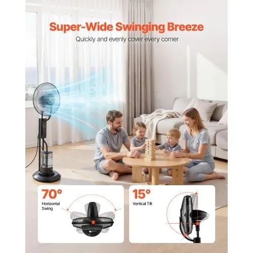 3 Wind Speeds Misting Standing Fan, Mister Cooling Fans with 3L Water Tank, Remote & Panel Control, Water Cooling Fans for Indoor, Outdoor, Garage, Patio, Living Room, 3 Modes