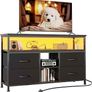 110cm TV Stand, TV Cabinet with Power Outlets & LED Light, 4 Fabric Drawers TV Unit for TVs Up to 55 inch, Entertainment Center for Living Room, Bedroom, Black Image 9