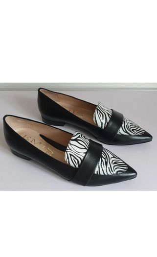 EMIS Womens Leather Pointed Toe Loafers Black White Zebra Print UK 4.5 New  CAN POST