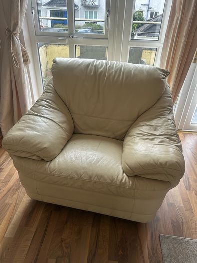 Cream Leather Couch and 2 Armchairs