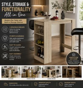 Compact Home Bar Table With Storage Shelves