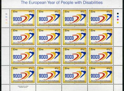 2003 Ireland European Year of People with Disabilities Commemorative Stamp Sheetlet Plate 1A1A1A1A Mint Never Hinged (MNH)