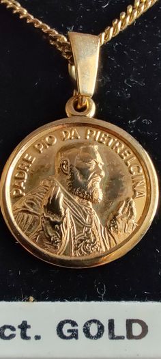 9k Gold St Padre Pio Medal Pendant & chain