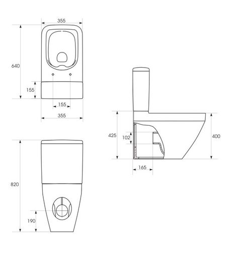 Cersanit Compact Toilet Back to Wall, Rectangular