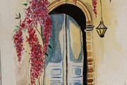 hand-painted watercolour - Blue door (A5)
