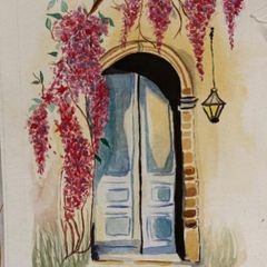 hand-painted watercolour - Blue door (A5)