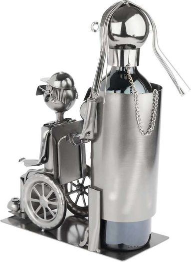 Unique Wine Bottle Holder  Caregiver with Wheelchair User | Handmade Metal Gift for Nurses, Carers & Special Occasions