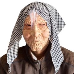 Old woman Halloween latex mask with scarf wrinkle old person funny mask.