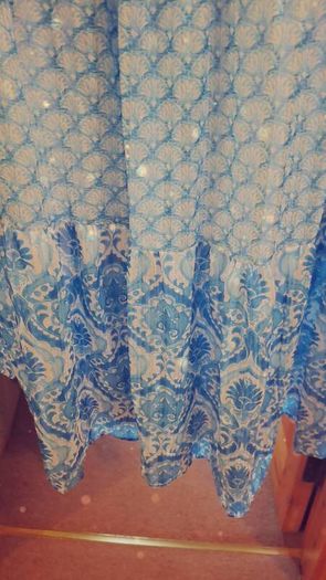 summer dress in blue and white. Wide fit . Easy crease free material.  Great for packing