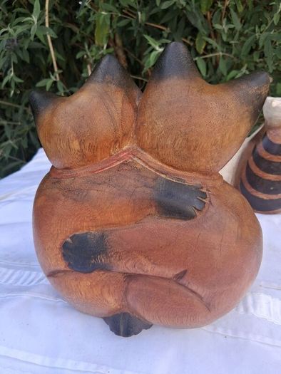3 X Art Deco Handpainted Hardwood Cats