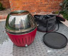 LotusGrill G340 Blazing Red BBQ, steel hood, teppanyaki plate