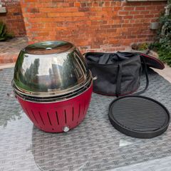 LotusGrill G340 Blazing Red BBQ, steel hood, teppanyaki plate
