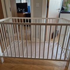 White Wooden Baby Cot Crib with Mattress Excellent Condition