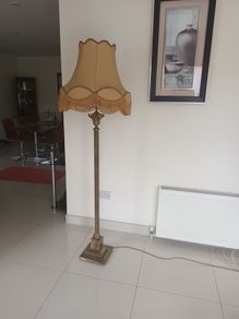 Vintage 70's Brass Corinthian Column Standard Lamp with Large Shade.