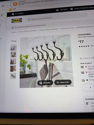 New IKEA Landkrabba Rack wirh 5 hooks , white 50 cm