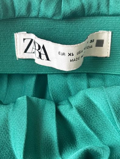 Zara Satin Emerald Green Pleated Midi Skirt