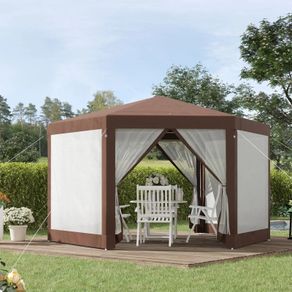 Hexagonal Garden Gazebo - Patio Party Outdoor Canopy Tent Sun Shelter with Mosquito Netting and Zipped Door, Brown