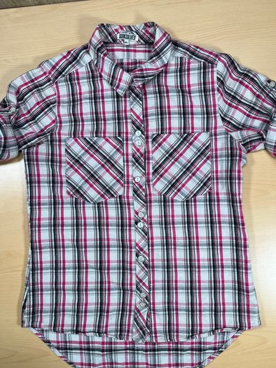 Quicksilver Button Up Short Sleeve Shirt Pink Plaid Sz Small - Pearl Button