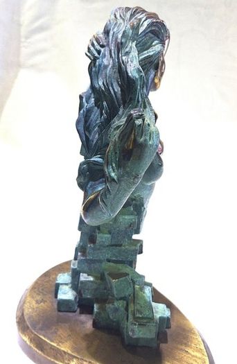 Woman With Naked Bust (35cm, 4.5kg) - Patinated Bronze, Signed