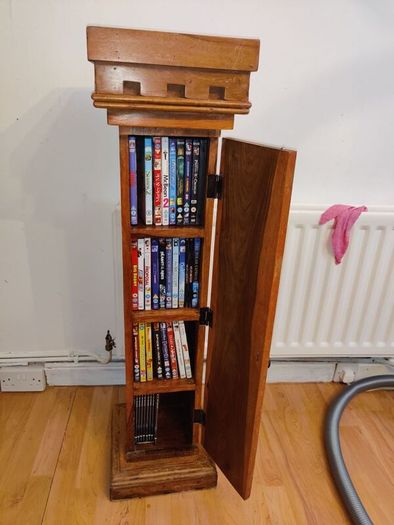 Vintage Wooden DVD Storage Tower Column Cabinet Pillar Stand