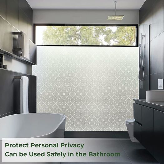 Frosted Privacy Window Film Opaque Window Covering Film UV Blocking Removable Glass Self Adhesive Static Cling for Glass Windows Home Office Bathroom (44.5x200cm)